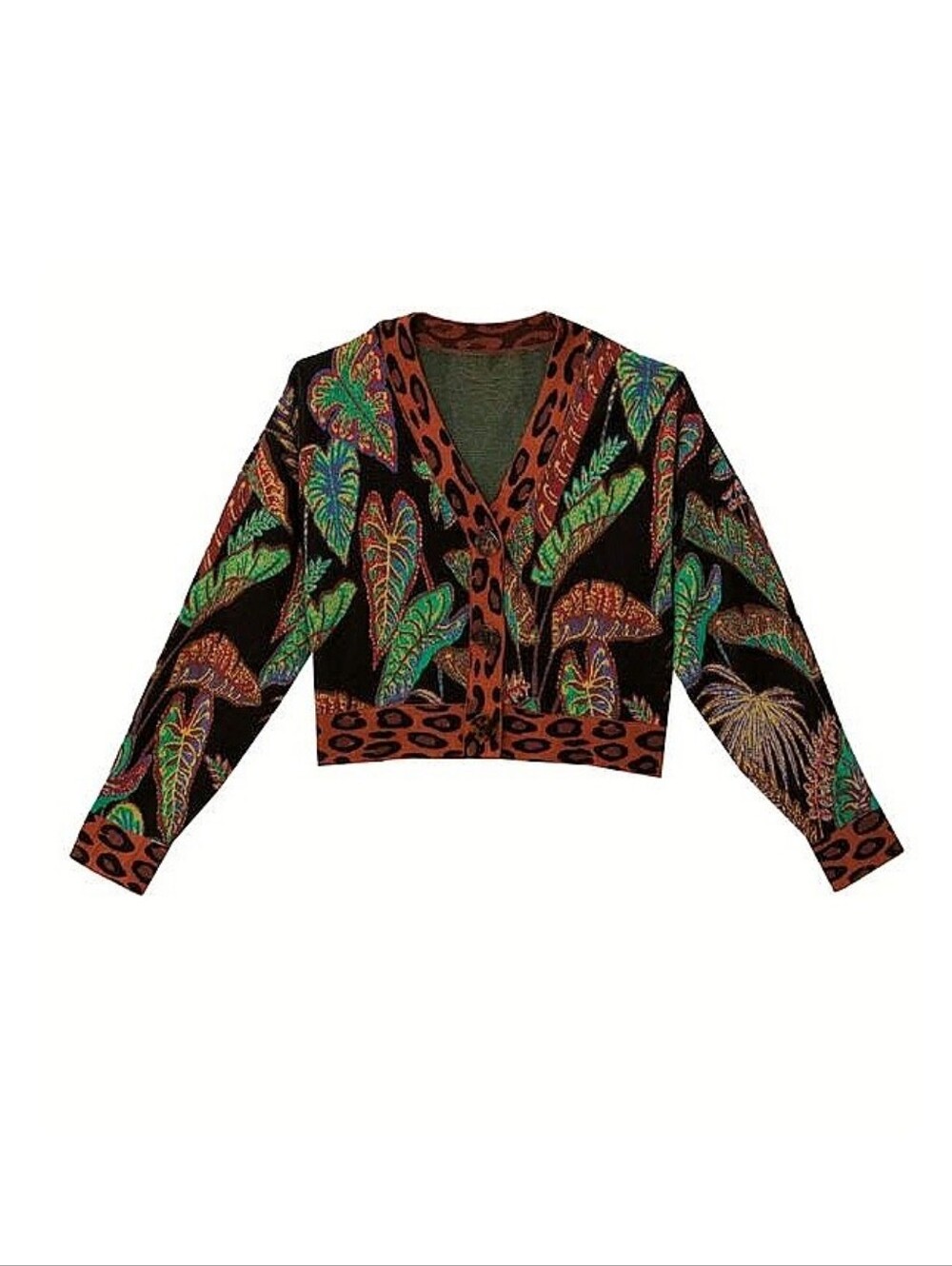 FARM Rio Cool Foliage Leopard Crop Knit Cardigan